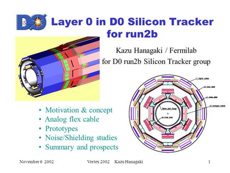 November 6 2002Vertex 2002 Kazu Hanagaki1 Layer 0 in D0 Silicon Tracker for run2b Kazu Hanagaki / Fermilab for D0 run2b Silicon Tracker group Motivation.