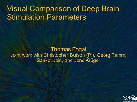 Visual Comparison of Deep Brain Stimulation Parameters Thomas Fogal Joint work with Christopher Butson (PI), Georg Tamm, Sanket Jain, and Jens Krüger.