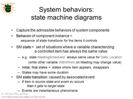 System behaviors: state machine diagrams
