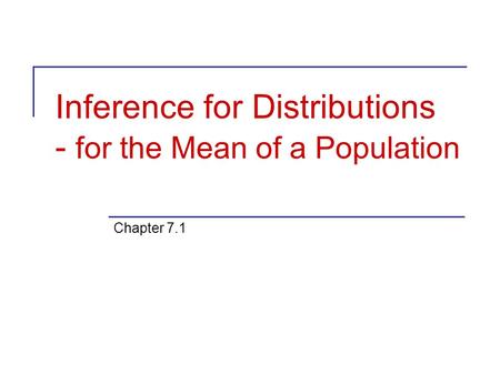 Inference for Distributions - for the Mean of a Population