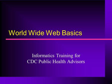 World Wide Web Basics Informatics Training for CDC Public Health Advisors.