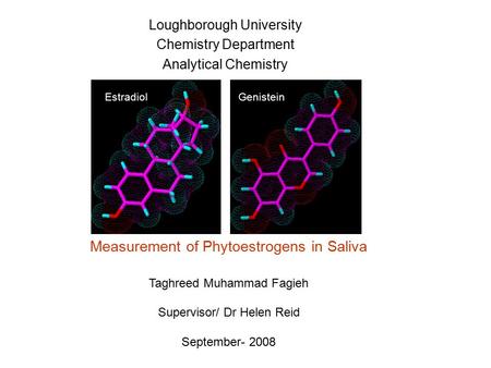 Loughborough University Chemistry Department Analytical Chemistry EstradiolGenistein Measurement of Phytoestrogens in Saliva Taghreed Muhammad Fagieh Supervisor/