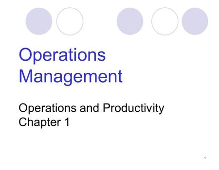 1 Operations Management Operations and Productivity Chapter 1.