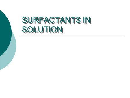SURFACTANTS IN SOLUTION. Amphiphilic Surfactants Amphiphilic surfactants contain a non-polar portion and a polar portion. Aerosol OT.