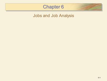 Chapter 6 Jobs and Job Analysis.