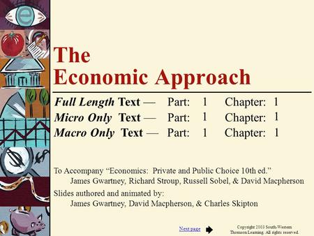 To Accompany “Economics: Private and Public Choice 10th ed.” James Gwartney, Richard Stroup, Russell Sobel, & David Macpherson Slides authored and animated.