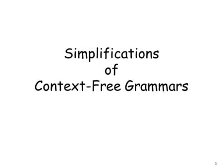 1 Simplifications of Context-Free Grammars. 2 A Substitution Rule Substitute Equivalent grammar.