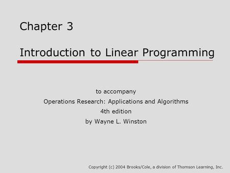 Chapter 3 Introduction to Linear Programming