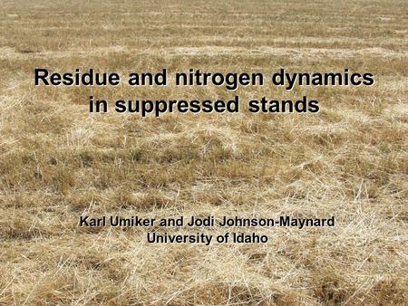 Residue and nitrogen dynamics in suppressed stands Karl Umiker and Jodi Johnson-Maynard University of Idaho.