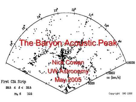 The Baryon Acoustic Peak Nick Cowan UW Astronomy May 2005 Nick Cowan UW Astronomy May 2005.
