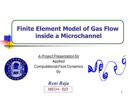 1 A Project Presentation for Applied Computational Fluid Dynamics By Reni Raju Finite Element Model of Gas Flow inside a Microchannel MECH - 523.