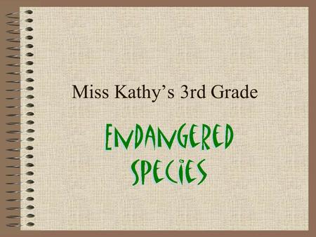 Miss Kathy’s 3rd Grade. Examples of Endangered Species: Spotted Owl Manatee Panda Siberian Tiger Bald Eagle Cheetah.
