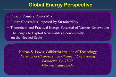 Global Energy Perspective Present Primary Power Mix Future Constraints Imposed by Sustainability Theoretical and Practical Energy Potential of Various.