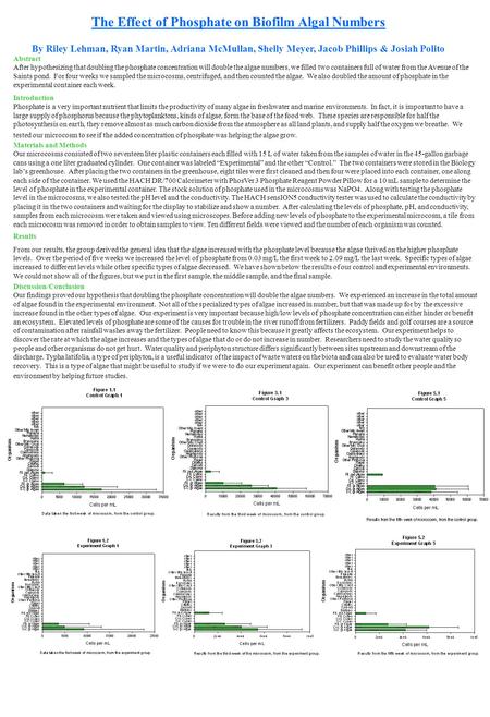 The Effect of Phosphate on Biofilm Algal Numbers By Riley Lehman, Ryan Martin, Adriana McMullan, Shelly Meyer, Jacob Phillips & Josiah Polito Abstract.