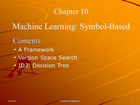 Machine Learning: Symbol-Based