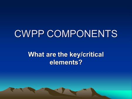 What are the key/critical elements?
