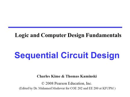 Overview Sequential Circuit Design Specification Formulation