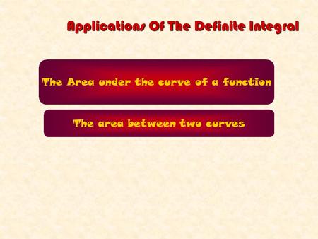 Applications Of The Definite Integral The Area under the curve of a function The area between two curves.