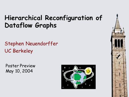 Hierarchical Reconfiguration of Dataflow Graphs Stephen Neuendorffer UC Berkeley Poster Preview May 10, 2004.