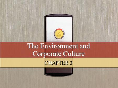 The Environment and Corporate Culture CHAPTER 3. Copyright © 2008 by South-Western, a division of Thomson Learning. All rights reserved. 2 Learning Objectives.