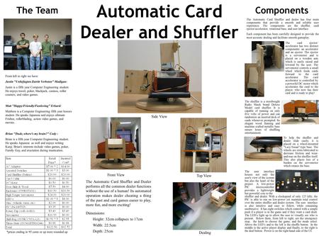 Automatic Card Dealer and Shuffler The TeamComponents The user interface houses not only the user's view of the system but also the heart of the project.