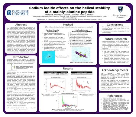 Sodium iodide effects on the helical stability of a mainly-alanine peptide Theresa E. Downey 1,2, Eliana K. Asciutto 3, Jeffry D. Madura 3 1 Bioengineering.