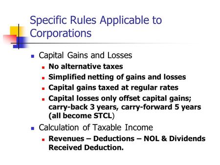Specific Rules Applicable to Corporations