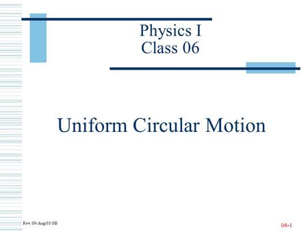 06-1 Physics I Class 06 Uniform Circular Motion. 06-2 Newton’s Second Law - Yet Another Review!