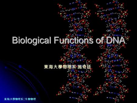 東海大學物理系‧生物物理 Biological Functions of DNA 東海大學物理系‧施奇廷.