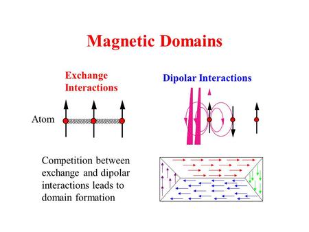 Exchange Interactions Dipolar Interactions Competition between exchange and dipolar interactions leads to domain formation Atom Magnetic Domains.