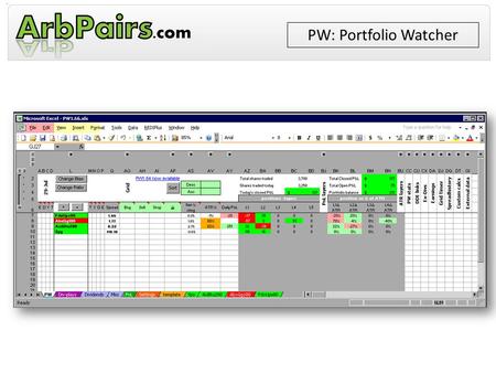 PW: Portfolio Watcher. Key Features Works with REDI+, eSignal, ThinkOrSwim & Obsidian Handles pairs, mergers and single stocks Batch-import pairs, add.