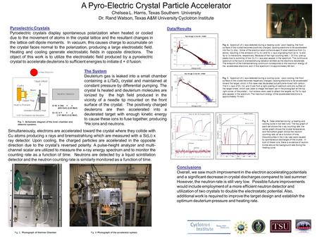 A Pyro-Electric Crystal Particle Accelerator Chelsea L. Harris, Texas Southern University Dr. Rand Watson, Texas A&M University Cyclotron Institute Pyroelectric.