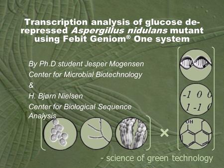  - science of green technology Transcription analysis of glucose de- repressed Aspergillus nidulans mutant using Febit Geniom ® One system By Ph.D student.