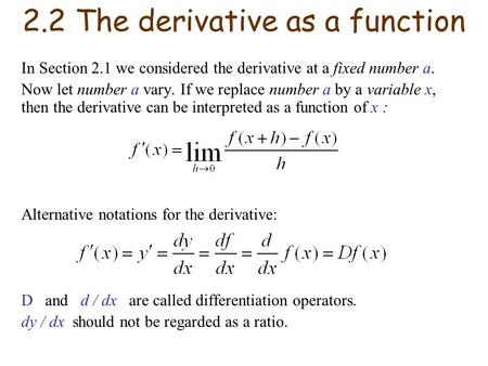 2.2 The derivative as a function