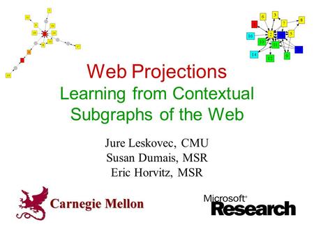 Web Projections Learning from Contextual Subgraphs of the Web Jure Leskovec, CMU Susan Dumais, MSR Eric Horvitz, MSR.