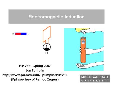 Electromagnetic Induction PHY232 – Spring 2007 Jon Pumplin  (Ppt courtesy of Remco Zegers)