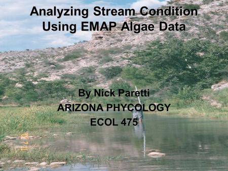 Analyzing Stream Condition Using EMAP Algae Data By Nick Paretti ARIZONA PHYCOLOGY ECOL 475.