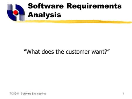 TCS2411 Software Engineering1 Software Requirements Analysis “What does the customer want?”