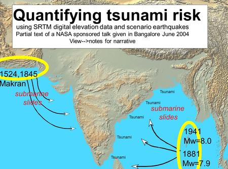 Tsunami Quantifying tsunami risk submarine slides submarine slides 1881 Mw=7.9 1941 Mw=8.0 using SRTM digital elevation data and scenario earthquakes Partial.