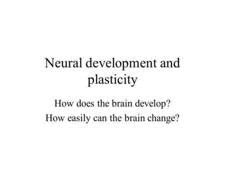 Neural development and plasticity How does the brain develop? How easily can the brain change?