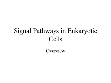 Signal Pathways in Eukaryotic Cells Overview. Lipid Soluble Hormones.