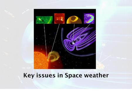 Key issues in Space weather. STRUCTURE 1.What is space weather 2.Issues for a.Upper atmosphere effects b.Charged particle environments c.Humans in Space.