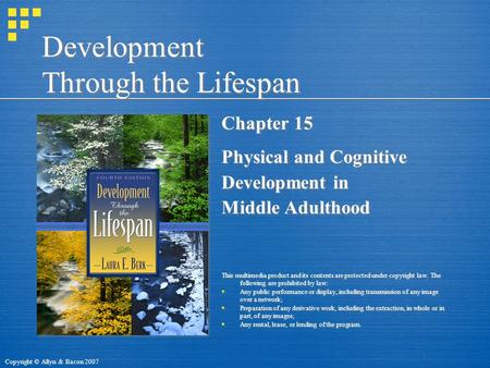 Copyright © Allyn & Bacon 2007 Development Through the Lifespan Chapter 15 Physical and Cognitive Development in Middle Adulthood This multimedia product.