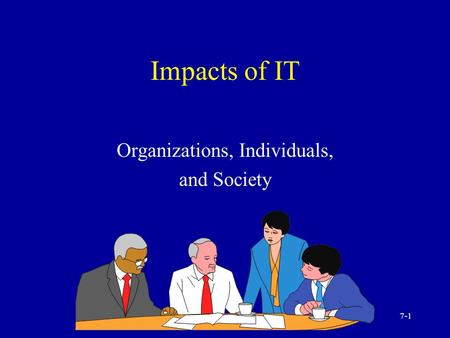 7-1 Impacts of IT Organizations, Individuals, and Society.