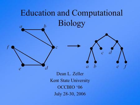 Education and Computational Biology Dean L. Zeller Kent State University OCCBIO ‘06 July 28-30, 2006.