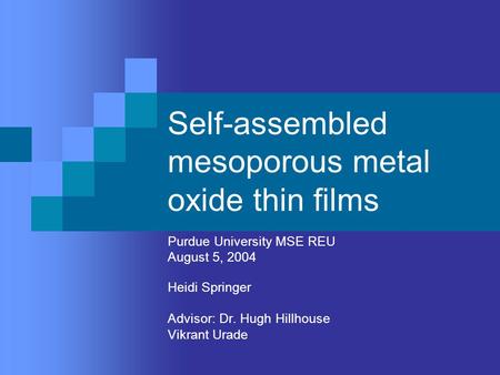 Self-assembled mesoporous metal oxide thin films