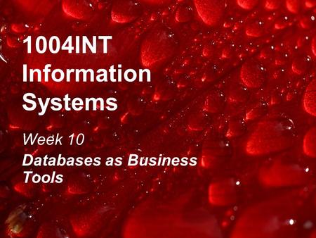 1004INT Information Systems Week 10 Databases as Business Tools.