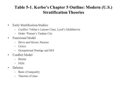 Table 5-1. Kerbo’s Chapter 5 Outline: Modern (U. S