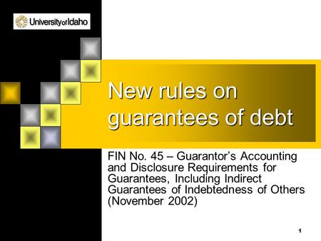1 New rules on guarantees of debt FIN No. 45 – Guarantor’s Accounting and Disclosure Requirements for Guarantees, Including Indirect Guarantees of Indebtedness.