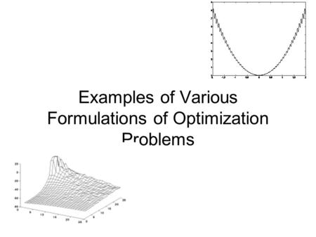 Examples of Various Formulations of Optimization Problems.